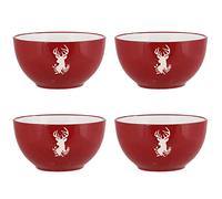 Dibor Set of 4 Dessert Bowls Red & White Stag Stoneware Christmas Crockery