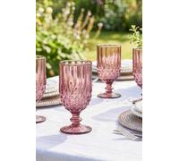 Dibor Set of 4 Diamond Embossed Pink Wine Goblets - Christmas Table Glassware Gift | Size: 4 Pack Dibor Pink 4 Pack