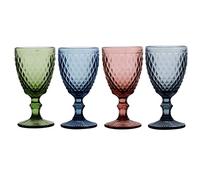 Dibor Set of 4 Embossed Dishwasher Safe Wine Glass Goblets - 270ml (DK28) | Dishwasher Safe, Alfresco Dining, Glassware Set, Wine Glasses, Wine Goblets