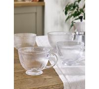 Dibor Set of 4 Embossed Footed Glass Mulled Coffee Tea Mugs 400ml in Clear | Size: 4 Pack Dibor Clear 4 Pack