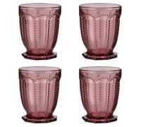 Dibor Set of 4 Embossed Pink Diamond 290ml Tumbler Drinking Glasses Alfresco Dining Glassware (DA05)