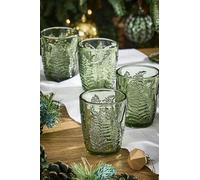 Dibor Set of 4 Vintage Luxury Spring Summer Green Leaf Embossed Drinking Glass Tumblers Wine Goblets Wedding Gift 260ml | Size: 4 Pack Dibor Green 4 Pack