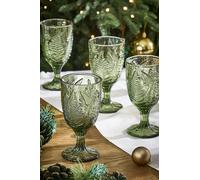 Dibor Set of 4 Vintage Luxury Spring Summer Green Leaf Embossed Drinking Glass Wine Goblets Wedding Gift 230ml | Size: 4 Pack Dibor Green 4 Pack