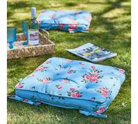 Dibor Set of 4 Floral Blue Summer Outdoor Garden Chair Seat Pad Box Cushions W45 x L45cm | Size: 45 cm x 45 cm Dibor Blue 45 cm x 45 cm