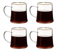 Dibor Set of 4 Glass 200ml Rounded Glass Tea Coffee Hot Chocolate Mulled Wine Mugs with Gold Rimmed Edges Easter Glassware Gift Set
