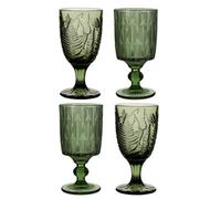 Dibor Set Of 4 Green Leaf Embossed Wine Goblets - 2 Fern Leaf & 2 Botanic Trailing Leaf - Christmas Table Gift