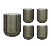 Dibor Set of 4 Grey/Black Tinted Embossed 270ml Ribbed Juice Water Tumbler Glasses (DK57)