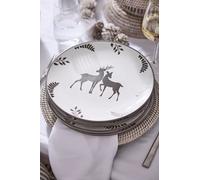 Dibor Set of 4 Grey Stag Christmas Tableware Serving Dish, Christmas Dinner Plates Dia27cm | Size: 4 Pack Dibor Grey 4 Pack