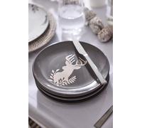 Dibor Set of 4 Grey Stag Head Christmas Dinner Plate Side Plates Dia21cm | Size: 4 Pack Dibor Grey 4 Pack