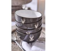 Dibor Set of 4 Grey Stag Stoneware Christmas Dinner Soup Bowls Dia14.5cm | Size: 4 Pack Dibor Grey 4 Pack