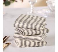 Dibor Set of 4 Grey Stripe Cotton Kitchen Linen Table Cloth Napkins in Off-White Dibor Off-White