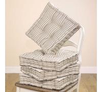 Dibor Set Of 4 Grey Striped Indoor Dining Chair Seat Pad Box Cushions L40Cm X W40Cm
