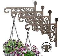 Dibor Set of 4 Hanging Basket Brackets Cast Iron Plant Hanger Hooks (Brown)
