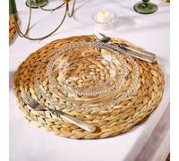 Dibor Set of 4 Lakelyn Water Hyacinth Dining Table Round Placemat in Natural Dibor Natural