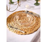 Dibor Set of 4 Lakelyn Water Hyacinth Dining Table Round Placemat in Natural Dibor Natural
