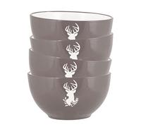Dibor Set of 4 Large 400ml Grey Dishwasher Microwave Safe Stoneware Bowls Christmas Reindeer Stoneware Crockery Soup Pasta Bowl Dishes