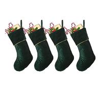 Dibor Set of 4 Large Green Velvet Luxury Christmas Stockings - H48cm