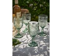 Dibor Set of 4 Laurier Green Embossed Leaf Drinking Glass Wine Goblets Festive Christmas Decor Glassware 320ml | Size: 4 Pack Dibor Green 4 Pack