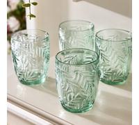 Dibor Set of 4 Laurier Green Embossed Leaf Drinking Glass Short Tumblers Festive Christmas Decor Glassware 320ml | Size: 4 Pack Dibor Green 4 Pack