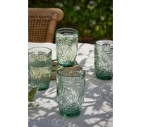 Dibor Set of 4 Laurier Green Embossed Leaf Drinking Glass Tall Tumblers Festive Christmas Decor Glassware 380ml | Size: 4 Pack Dibor Green 4 Pack