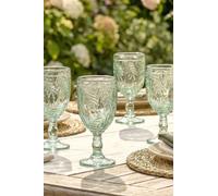 Dibor Set of 4 Laurier Green Embossed Leaf Drinking Glass Wine Goblets Festive Christmas Decor Glassware 320ml | Size: 4 Pack Dibor Green 4 Pack