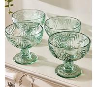 Dibor Set Of 4 Laurier Green Spring Summer Embossed Leaf Footed Bowls 320Ml