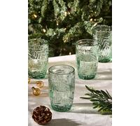 Dibor Set of 4 Laurier Green Embossed Leaf Drinking Glass Tall Tumblers Festive Christmas Decor Glassware 380ml | Size: 4 Pack Dibor Green 4 Pack