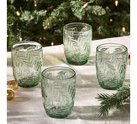 Dibor Set of 4 Laurier Green Embossed Leaf Drinking Glass Short Tumblers Festive Christmas Decor Glassware 320ml | Size: 4 Pack Dibor Green 4 Pack