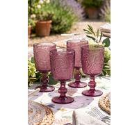 Dibor Set of 4 Lugo Pink Paisley Embossed Wine Goblets 300ml - Christmas Table Glassware Gift | Size: 4 Pack Dibor Pink 4 Pack