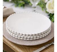 Dibor Set Of 4 Luxury Auvergne Beaded White Dinner Plates Dia. 25.8Cm