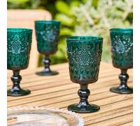 Dibor Set Of 4 Luxury Embossed Dark Green Drinking Glass Spring Summer Wine Goblets 290Ml