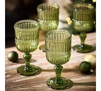 Dibor Set of 4 Luxury Embossed Green Drinking Glass Wine Goblets Festive Christmas Decor Glassware 300ml | Size: 4 Pack Dibor Green 4 Pack