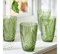 Dibor Set of 4 Luxury Green Leaf Spring Summer Embossed Tall Highball Drinking Glass Tumblers Wedding Gift 350ml | Size: 4 Pack Dibor Green 4 Pack