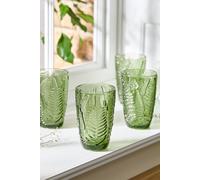 Dibor Set of 4 Luxury Green Leaf Spring Summer Embossed Tall Highball Drinking Glass Tumblers Wedding Gift 350ml | Size: 4 Pack Dibor Green 4 Pack