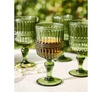 Dibor Set of 4 Luxury Embossed Green Drinking Glass Wine Goblets Festive Christmas Decor Glassware 300ml | Size: 4 Pack Dibor Green 4 Pack
