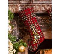 Dibor Set of 4 Mistletoe Highland Tartan Xmas Gift Christmas Stocking in Red | Size: 4 Pack Dibor Red 4 Pack