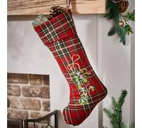 Dibor Set of 4 Mistletoe Highland Tartan Xmas Gift Christmas Stocking in Red | Size: 4 Pack Dibor Red 4 Pack