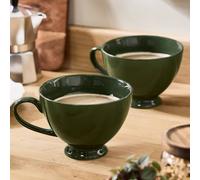 Dibor Set Of 4 Montmartre Large Olive Green Ceramic Tea Cups Coffee Mugs H9.7Cm X Dia13.5Cm