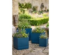 Dibor Set of 4 Navy Blue Ribbed Finish Fibre Clay Outdoor Garden Flower Planters | Size: Large Dibor Blue L