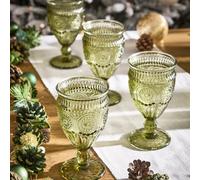 Dibor Set of 4 Palmas Green Mandala Embossed Wine Goblets 300ml - Christmas Table Glassware Gift | Size: 4 Pack Dibor Green 4 Pack