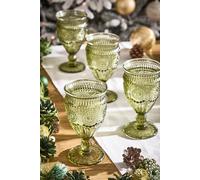 Dibor Set of 4 Palmas Green Mandala Embossed Wine Goblets 300ml - Christmas Table Glassware Gift | Size: 4 Pack Dibor Green 4 Pack