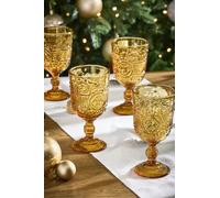 Dibor Set of 4 Parisian Amber Mandala Embossed Wine Goblets 300ml - Christmas Table Glassware Gift in Yellow | Size: 4 Pack Dibor Yellow 4 Pack
