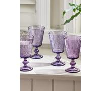 Dibor Set Of 4 Purple Lavender Embossed Drinking Glass Spring Summer Wine Goblets 300Ml