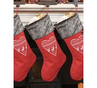 Dibor Set of 4 Red Nordic Heart Xmas Tree Christmas Gift Bag Stocking | Size: 4 Pack Dibor Red 4 Pack