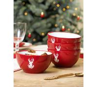 Dibor Set of 4 Red Stag Christmas Dinnerware Stoneware Bowls Dia14.5cm | Size: 4 Pack Dibor Red 4 Pack