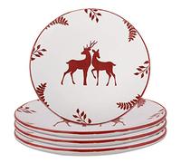 Dibor Set of 4 Red & White Stag Dishwasher & Microwave Safe Stoneware Plates