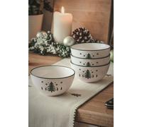 Dibor Set of 4 Snowy Forest Christmas Dinnerware Stoneware Bowls 14.2cm in White | Size: 4 Pack Dibor White 4 Pack