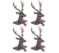 Dibor Set of 4 Stocking Holders Cast Iron Reindeer Christmas Stocking Holder Hanging Hooks - 1.5kg Recycled Metal Xmas Stocking Holder