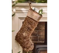 Dibor Set of 4 Traditional Beresford Dark Brown Faux Fur Christmas Stocking in Grey | Size: 4 Pack Dibor Grey 4 Pack