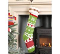 Dibor Set of 4 Traditional Green Fair Isle Xmas Tree Christmas Gift Bag Stocking | Size: 4 Pack Dibor Green 4 Pack